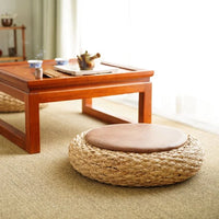 Knitted Round Pouf Ottoman - Rustic Floor Cushion Stool