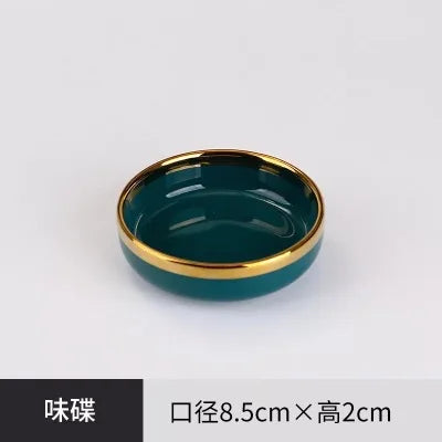 Green Ceramic Dinner Set - Nordic Gold Rim Tableware Collection