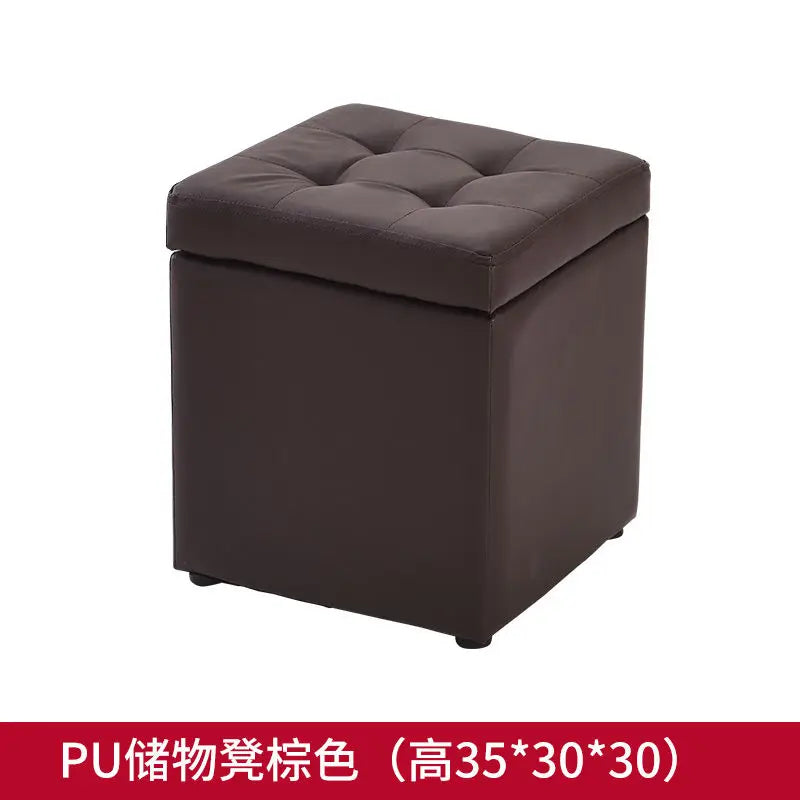 Folding Storage Ottoman - Portable PU Leather Stool
