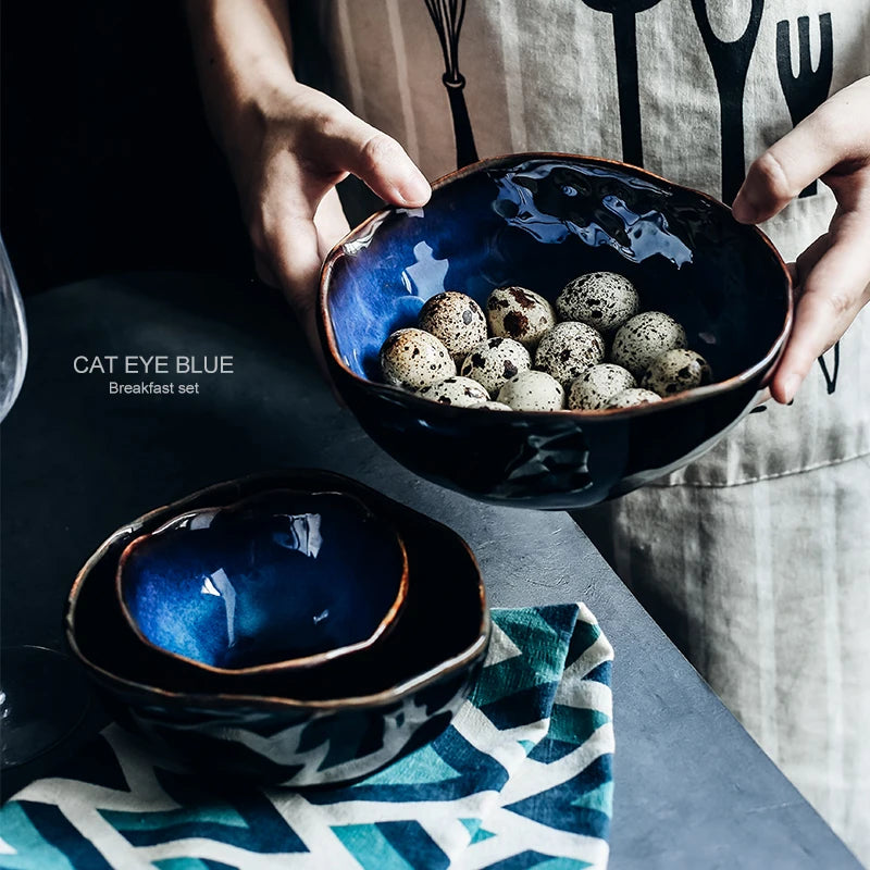 Irregular Ceramic Dinner Set - Blue Tableware for 1 to 4 People