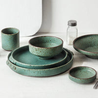 Retro Handmade Ceramic Plate - Japanese Green Steak and Salad Dish