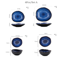 Irregular Ceramic Dinner Set - Blue Tableware for 1 to 4 People