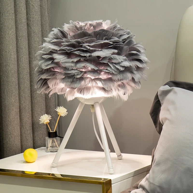 Romantic Feather Bedside Lamp - Decorative Ambient Table Light