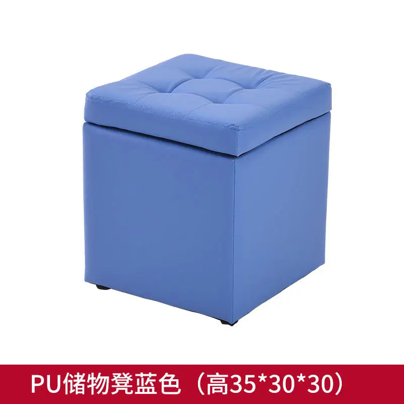 Folding Storage Ottoman - Portable PU Leather Stool