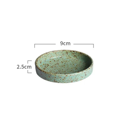 Retro Handmade Ceramic Plate - Japanese Green Steak and Salad Dish