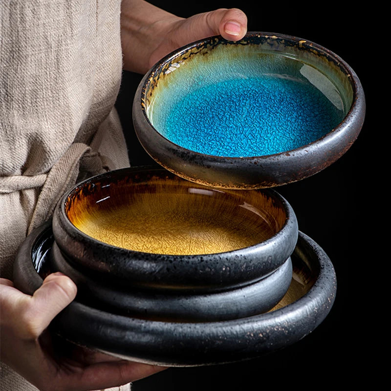 Ice Split Glaze Ceramic Plate - Japanese Sushi and Sashimi Dish