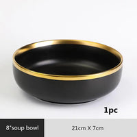 Black Porcelain Dinner Set - Gilt Rim Plates, Bowls & Serveware