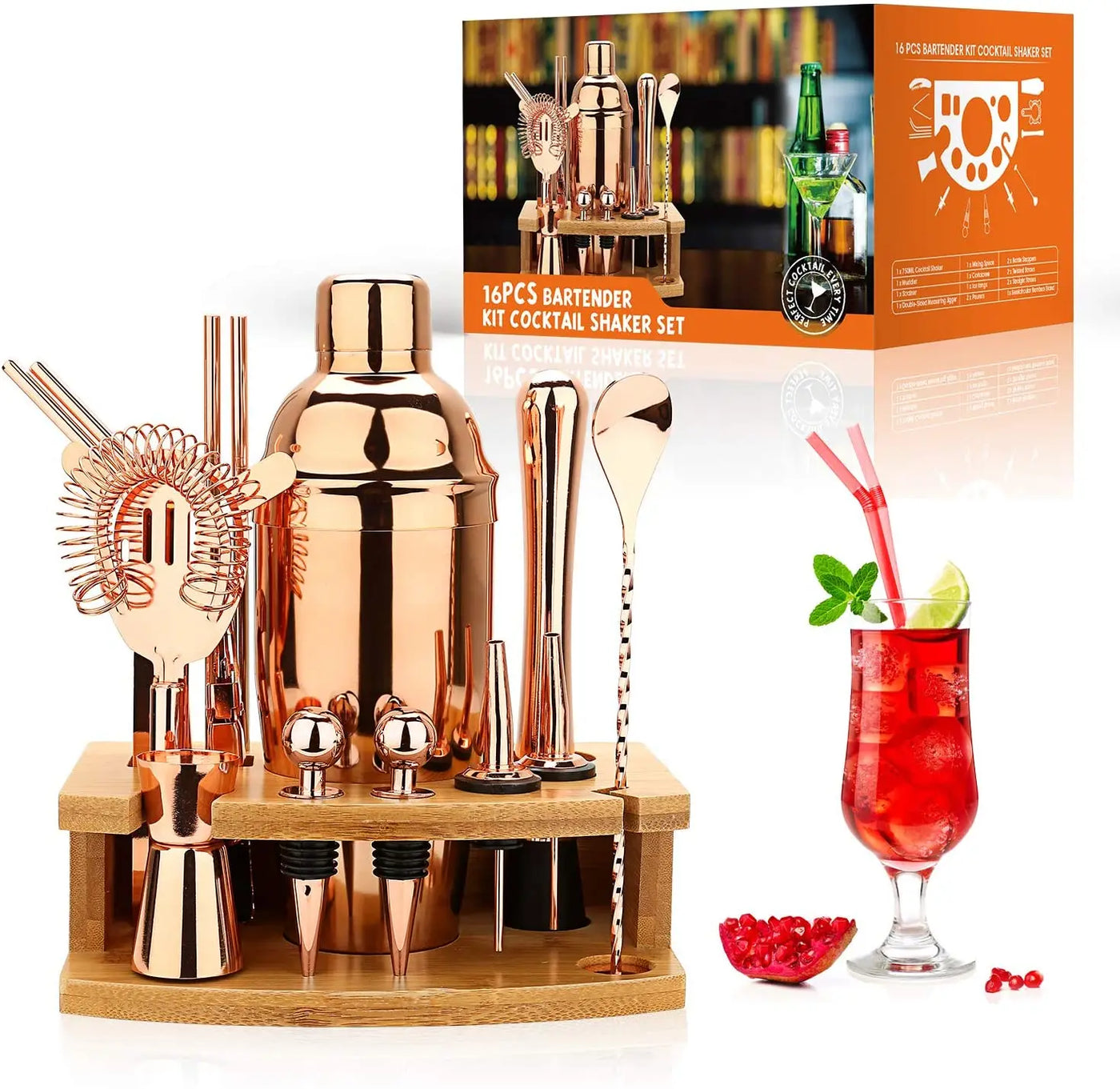 16-Piece Bartender Kit - Stainless Steel Cocktail Shaker Set