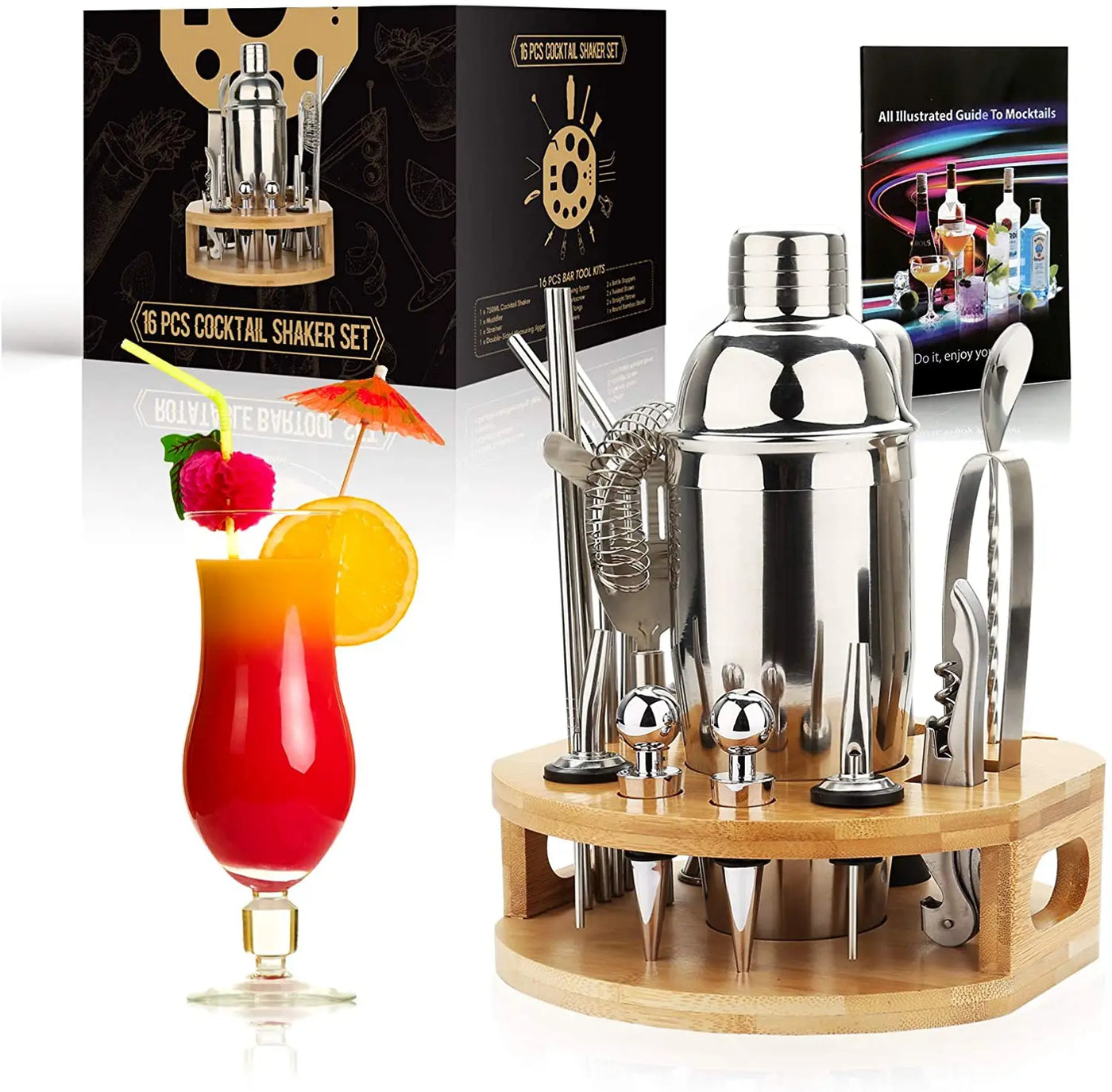 16-Piece Bartender Kit - Stainless Steel Cocktail Shaker Set