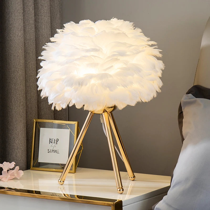 Romantic Feather Bedside Lamp - Decorative Ambient Table Light