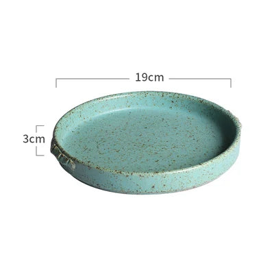 Retro Handmade Ceramic Plate - Japanese Green Steak and Salad Dish