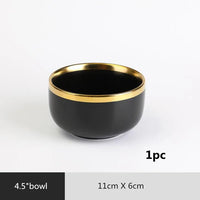 Black Porcelain Dinner Set - Gilt Rim Plates, Bowls & Serveware