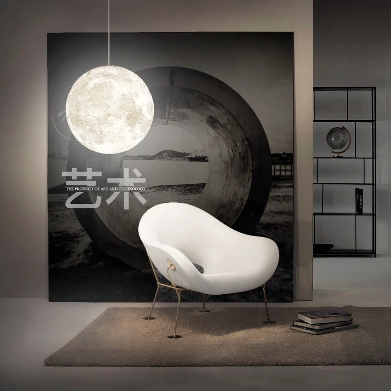 3D Printed Moon Pendant Light - Modern PLA Hanging Chandelier
