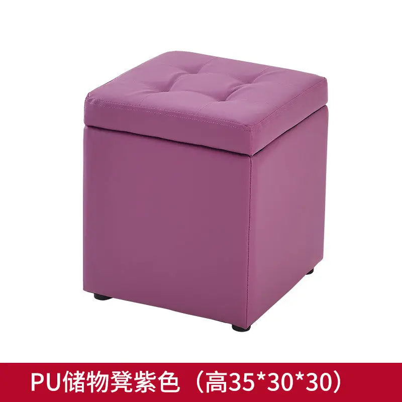 Folding Storage Ottoman - Portable PU Leather Stool