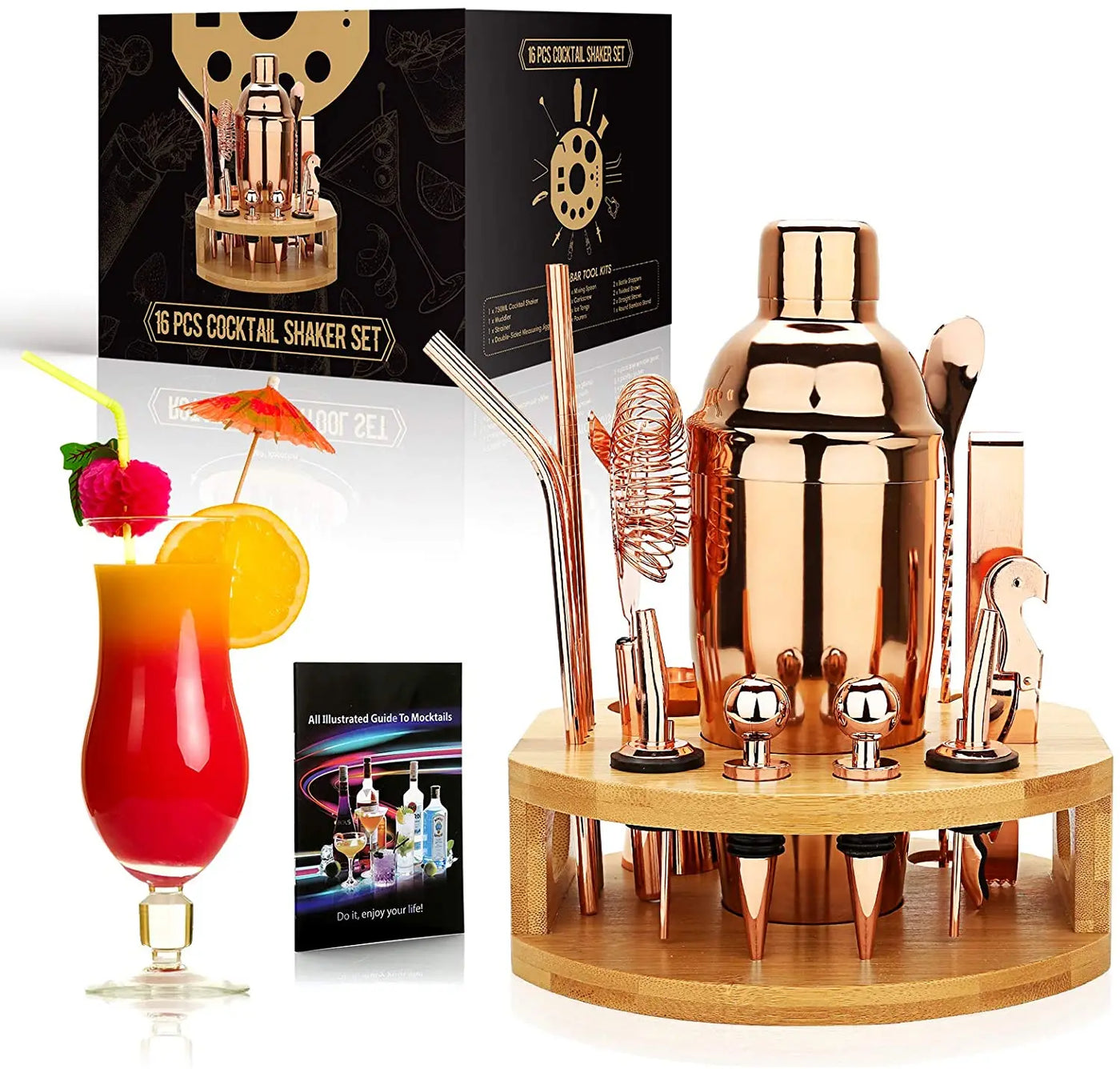 16-Piece Bartender Kit - Stainless Steel Cocktail Shaker Set