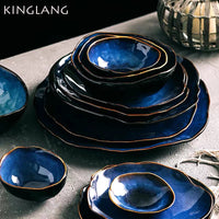 Irregular Ceramic Dinner Set - Blue Tableware for 1 to 4 People