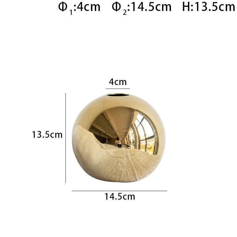 Golden Ball Ceramic Vase - Decorative Hydroponic Accent