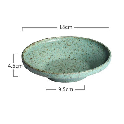 Retro Handmade Ceramic Plate - Japanese Green Steak and Salad Dish