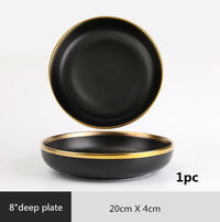 Black Porcelain Dinner Set - Gilt Rim Plates, Bowls & Serveware