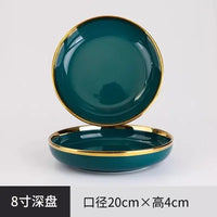 Green Ceramic Dinner Set - Nordic Gold Rim Tableware Collection