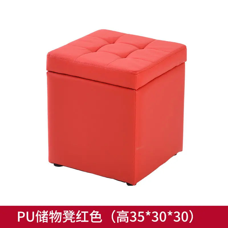 Folding Storage Ottoman - Portable PU Leather Stool