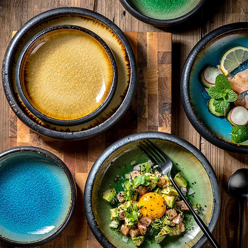 Ice Split Glaze Ceramic Plate - Japanese Sushi and Sashimi Dish