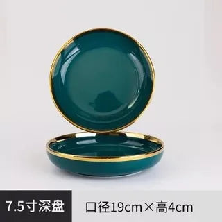Green Ceramic Dinner Set - Nordic Gold Rim Tableware Collection