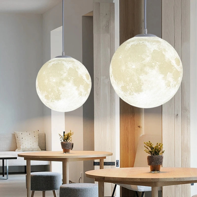3D Printed Moon Pendant Light - Modern PLA Hanging Chandelier