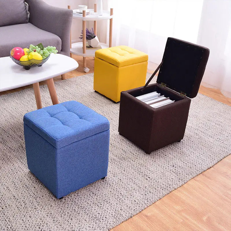 Folding Storage Ottoman - Portable PU Leather Stool