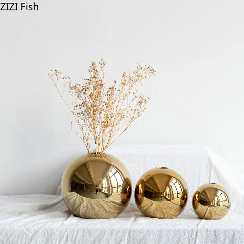 Golden Ball Ceramic Vase - Decorative Hydroponic Accent