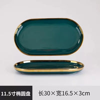 Green Ceramic Dinner Set - Nordic Gold Rim Tableware Collection