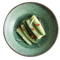 Retro Handmade Ceramic Plate - Japanese Green Steak and Salad Dish