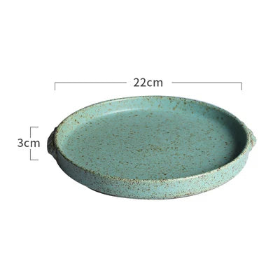 Retro Handmade Ceramic Plate - Japanese Green Steak and Salad Dish