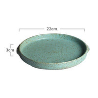 Retro Handmade Ceramic Plate - Japanese Green Steak and Salad Dish