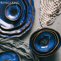 Irregular Ceramic Dinner Set - Blue Tableware for 1 to 4 People