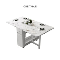Foldable Dining Table Set - White Multifunction Rectangle Table with Chairs