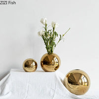 Golden Ball Ceramic Vase - Decorative Hydroponic Accent