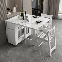 Foldable Dining Table Set - White Multifunction Rectangle Table with Chairs