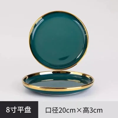 Green Ceramic Dinner Set - Nordic Gold Rim Tableware Collection