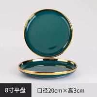 Green Ceramic Dinner Set - Nordic Gold Rim Tableware Collection