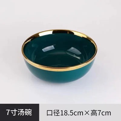 Green Ceramic Dinner Set - Nordic Gold Rim Tableware Collection