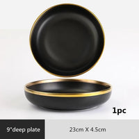 Black Porcelain Dinner Set - Gilt Rim Plates, Bowls & Serveware