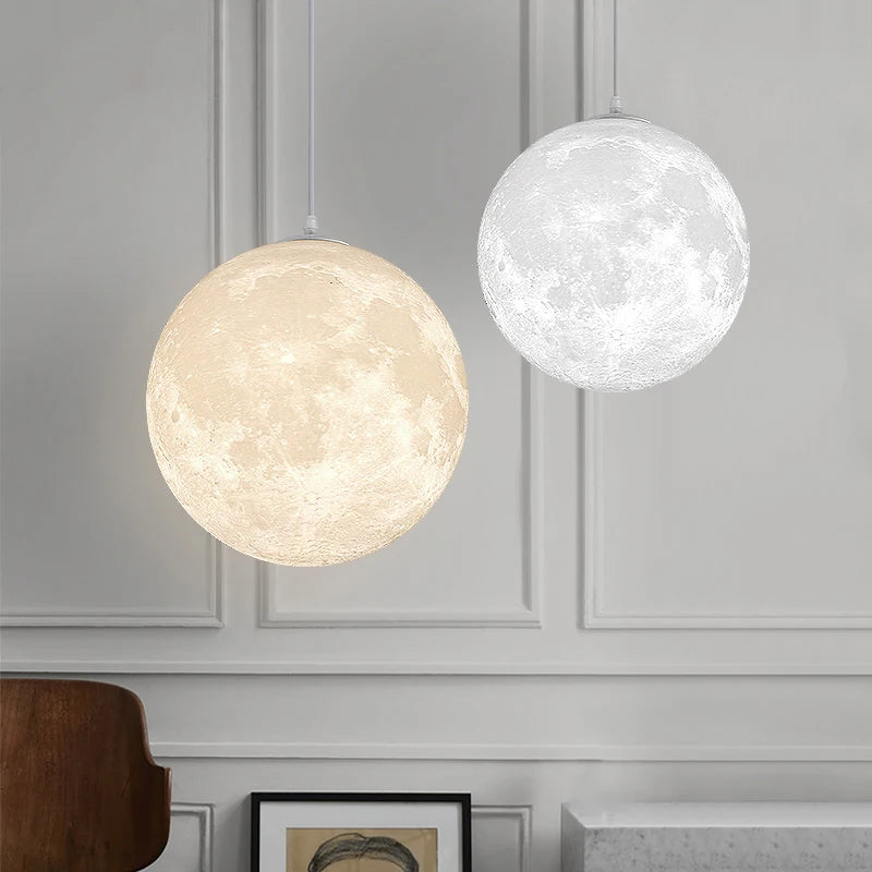 3D Printed Moon Pendant Light - Modern PLA Hanging Chandelier