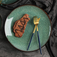 Peacock Pattern Dinnerware Set - Kiln-Glazed Ceramic Plates & Bowls