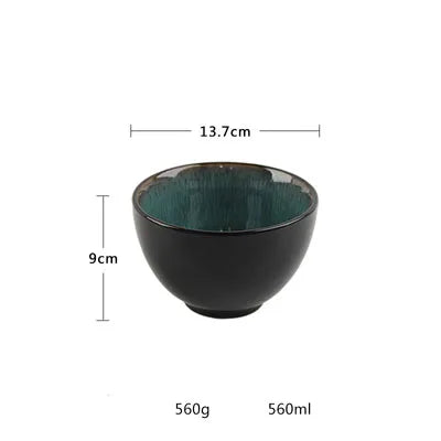Peacock Pattern Dinnerware Set - Kiln-Glazed Ceramic Plates & Bowls
