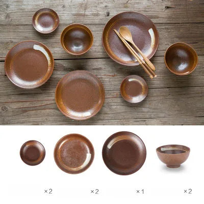 7-Piece Japanese Porcelain Dinner Set - Blue Couple Tableware Collection
