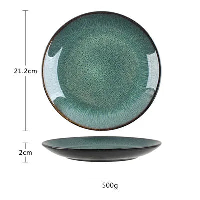Peacock Pattern Dinnerware Set - Kiln-Glazed Ceramic Plates & Bowls