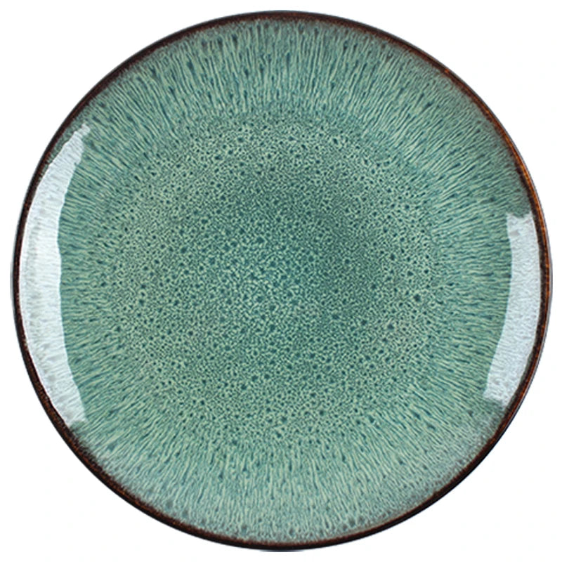 Peacock Pattern Dinnerware Set - Kiln-Glazed Ceramic Plates & Bowls
