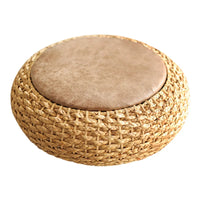Knitted Round Pouf Ottoman - Rustic Floor Cushion Stool