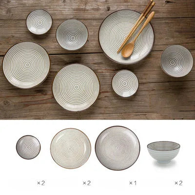 7-Piece Japanese Porcelain Dinner Set - Blue Couple Tableware Collection